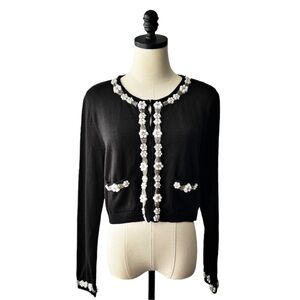 Berek Takako Sakon Pearl Encrusted Crop Cardigan M
